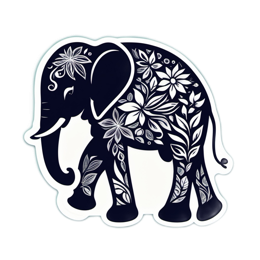 artistic elephant floral SVG PNG design with black and white floral elements