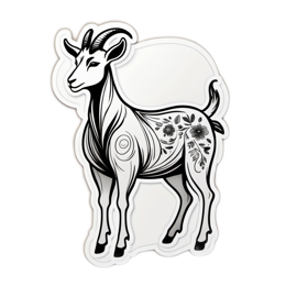 goat sticker floral SVG PNG design with black and white floral elements