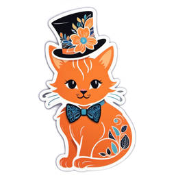 fancy cat sticker floral SVG PNG design with orange and blue floral elements