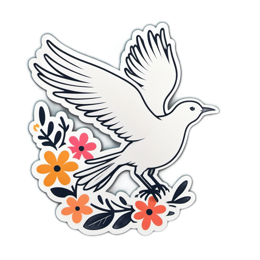 flower bird SVG PNG design with clean design elements, white and orange floral elements