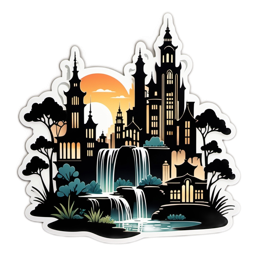 waterfalls castle SVG PNG design with clean design elements