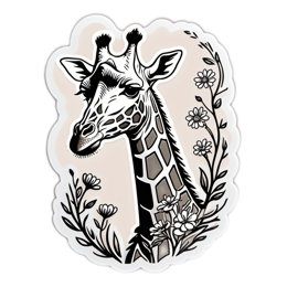 giraffe flowers floral SVG PNG design with black and white floral elements