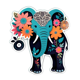 flower embellished elephant SVG PNG design with clean design elements, black and orange floral elements