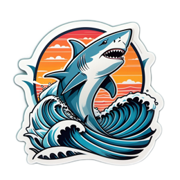 shark wave sunset SVG PNG design with clean design elements