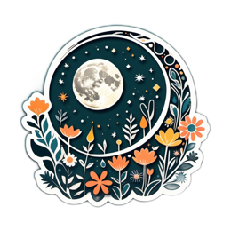 flower moon SVG PNG design with orange and blue floral elements