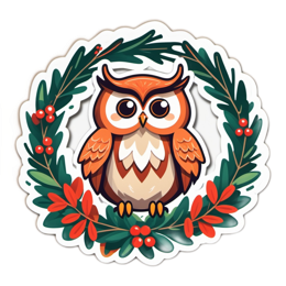 artistic owl wreath SVG PNG design with clean design elements, red and green floral elements
