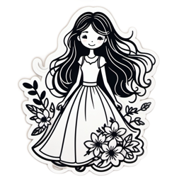 drawing girl with flowers SVG PNG design with black and white floral elements