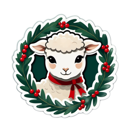 christmas sheep wreath SVG PNG design with red and green floral elements