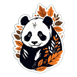 panda autumn leaves SVG PNG design with clean design elements, black and white floral elements
