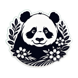 panda illustration floral SVG PNG design with clean design elements, black and white floral elements