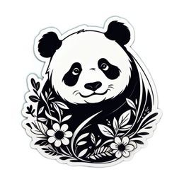 panda flora floral SVG PNG design with clean design elements, black and white floral elements
