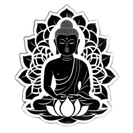 meditation buddha sticker flower SVG PNG design with clean design elements, black and white floral elements