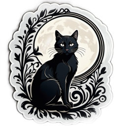 black cat moon floral SVG PNG design with clean design elements, black floral elements
