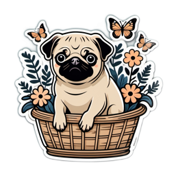 pug butterflies flowers SVG PNG design with orange and green floral elements