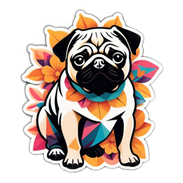pug flower SVG PNG design with orange and pink floral elements