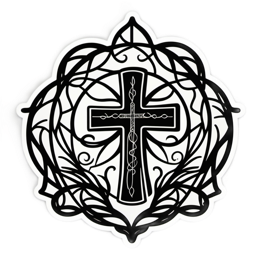 cross floral SVG PNG design with black and white floral elements