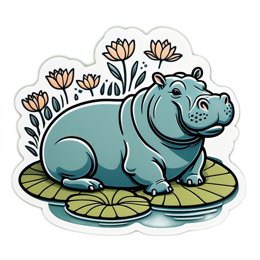 hippopotamus lily pad SVG PNG design with clean design elements, pink and green floral elements