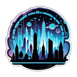 universe cityscape sticker SVG PNG design with clean design elements