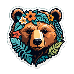 floral bear SVG PNG design with clean design elements, orange and green floral elements