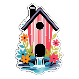 floral birdhouse SVG PNG design with pink and green floral elements