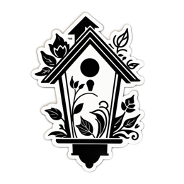 birdhouse flowerdesign floral SVG PNG design with black and white floral elements