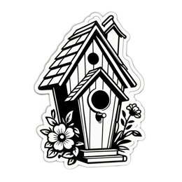 birdhouse flowers floral SVG PNG design with black and white floral elements