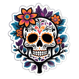 halloween skull flower SVG PNG design with orange and green floral elements