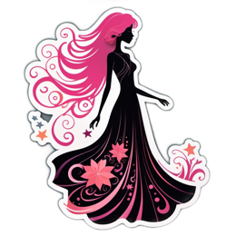 fantasy fashion floral SVG PNG design with black and pink floral elements