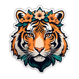 floral tiger SVG PNG design with clean design elements, orange and red floral elements
