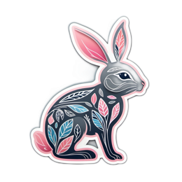 rabbit foliage floral SVG PNG design with clean design elements, black and pink floral elements