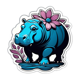 artistic hippopotamus flower SVG PNG design with clean design elements, pink and blue floral elements