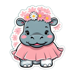 floral hippopotamus flower SVG PNG design with pink floral elements