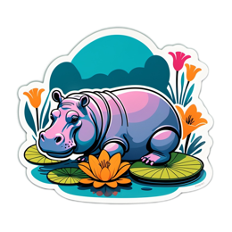 hippo waterlilies SVG PNG design with clean design elements, pink and green floral elements