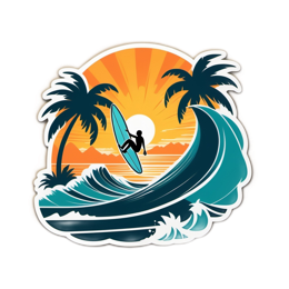 surfing wave sunset SVG PNG design with clean design elements