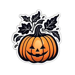 pumpkin faces leaves SVG PNG design with clean design elements, black and orange floral elements