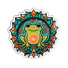 frog vibrant floral SVG PNG design with clean design elements, orange and green floral elements