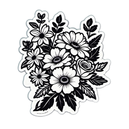 black flower sticker SVG PNG design with clean design elements, black and white floral elements