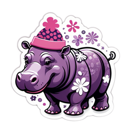 sticker cute hippo floral SVG PNG design with pink and purple floral elements