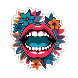 sticker vibrant flower SVG PNG design with clean design elements, pink and green floral elements