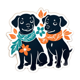 puppies floral SVG PNG design with black and orange floral elements