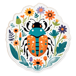 sticker flower beetle SVG PNG design with orange and green floral elements