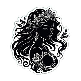 female portrait floral SVG PNG design with black and white floral elements