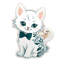cute cat sticker floral SVG PNG design with white and green floral elements