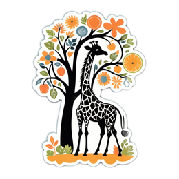 nature floral giraffe SVG PNG design with black and orange floral elements