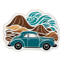 car waves mountains SVG PNG design with clean design elements