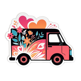 sticker van flowers floral SVG PNG design with orange and pink floral elements