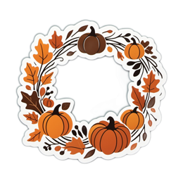 pumpkins leaves wreath SVG PNG design with clean design elements, orange and green floral elements