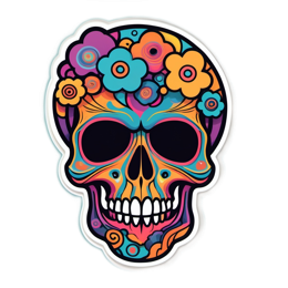 skull colorful flower SVG PNG design with clean design elements, orange and pink floral elements