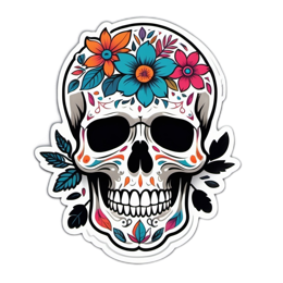 skull flower pattern SVG PNG design with clean design elements, red and green floral elements