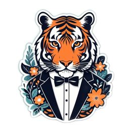 tiger tuxedo flowers floral SVG PNG design with black and orange floral elements